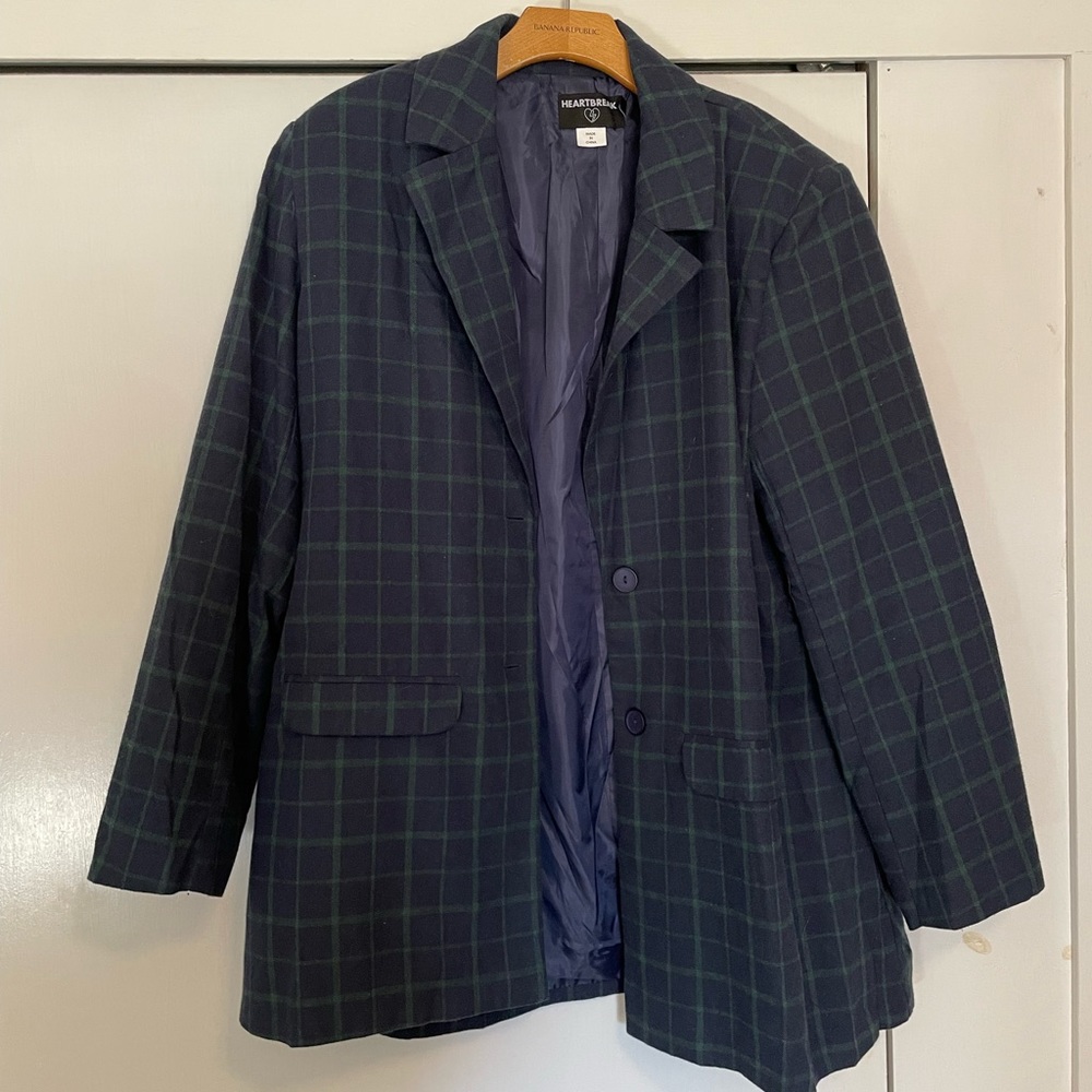 Blazer, navy check pattern, oversized